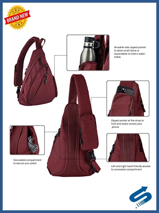 Concealed Carry Sling Backpack Crossbody Bag Water-Resistant Nylon Shoulder main image 5
